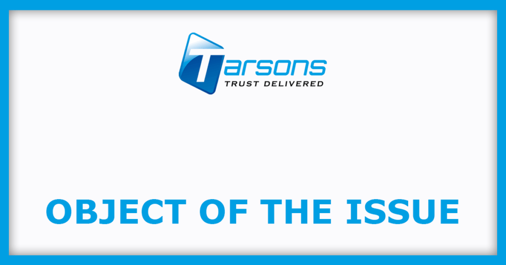 Tarsons Products IPO
Object Of The Issue